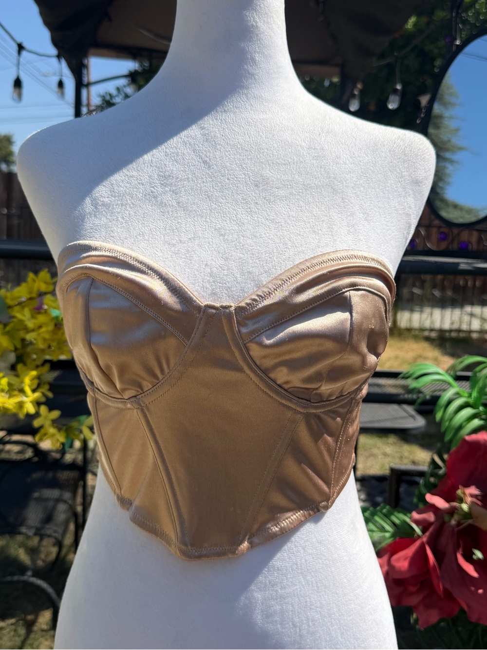 Othr Strapless Satin Bustier in Champagne Beige